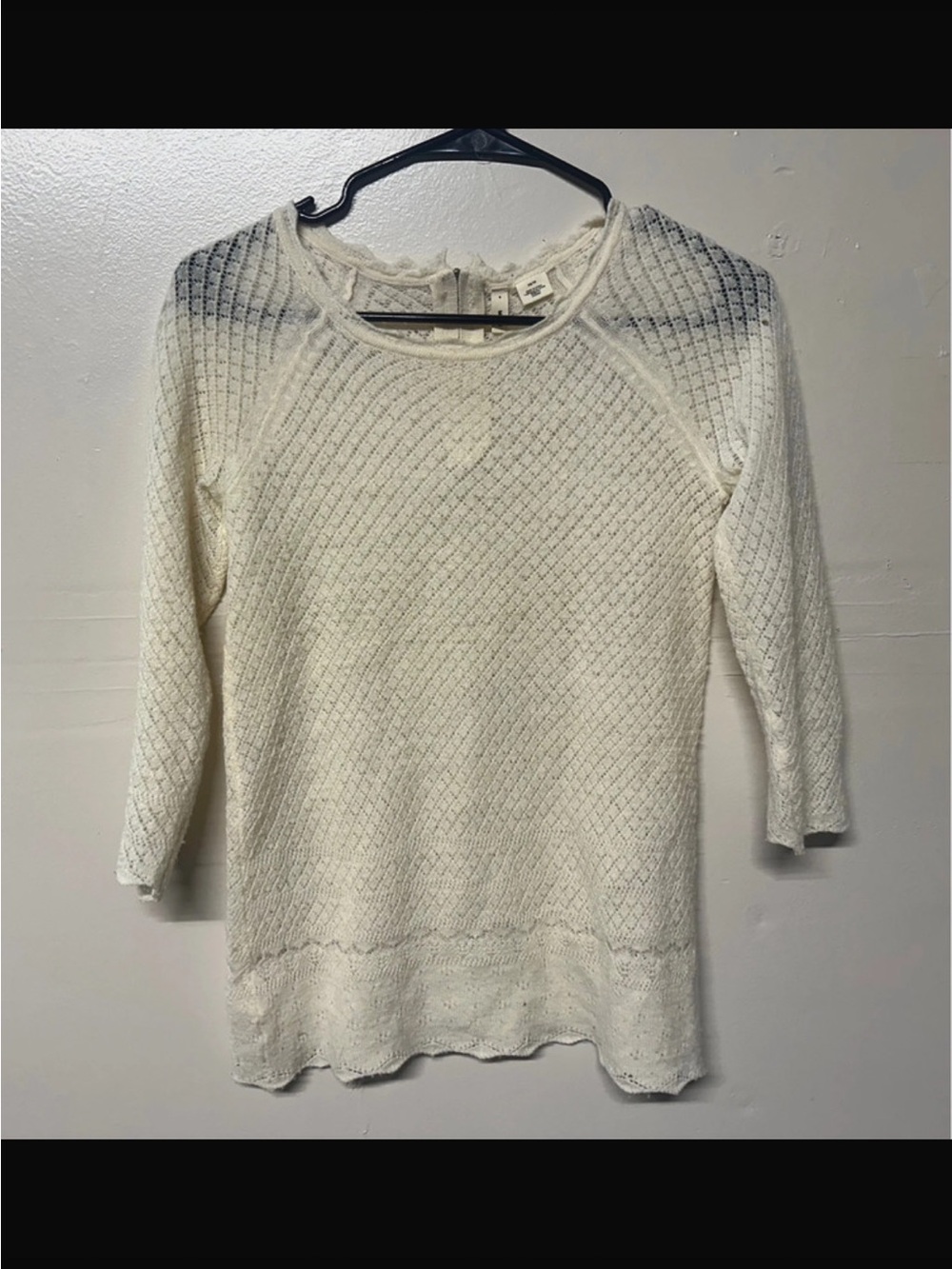 Anthropologie Moth Ivory 100% Wool Open Knit Lace Sweater XS